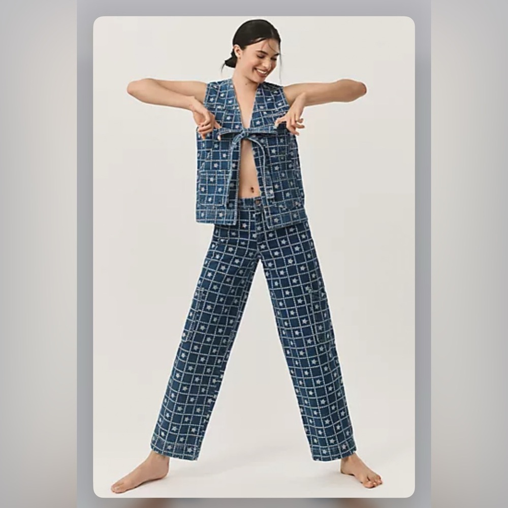 Damson Madder Blue Patterned Vest and Pants Set